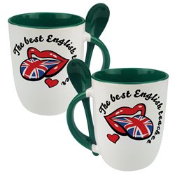 Kubek z łyżeczką dla nauczycielki angielskiego- grafika z językiem. 2