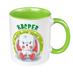 Kubek 330 ml kolorowy "Królik zielony"- podaj imię dziecka.