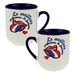 Kubek kawowy dla nauczyciela francuskiego - wzór z ustami.