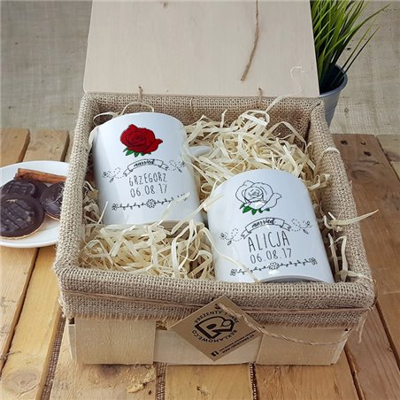 Zestaw kubków 330 ml w pudełku - dla nowożeńców lub zakochanych "Róża".