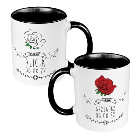 Zestaw kubków 330 ml w pudełku - dla nowożeńców lub zakochanych "Róża".