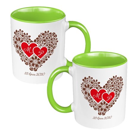 Zestaw kubków 330 ml kolorowe w pudełku - dla nowożeńców lub zakochanych "Serca".