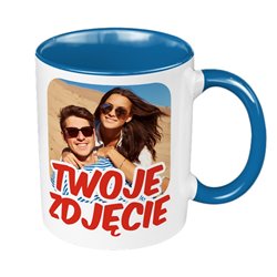 Kubek kolorowy 330 ml z Twoim zdjęciem, grafiką lub tekstem - niebieski.