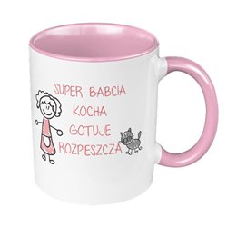 Kubek 330 ml kolorowy dla babci "Super babcia kocha, gotuje, rozpieszcza".