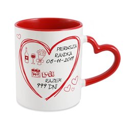 Kubek na Walentynki, uchwyt serce "Pierwsza randka".