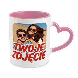 Kubek z Twoim zdjęciem, grafiką, tekstem- uchwyt serce.