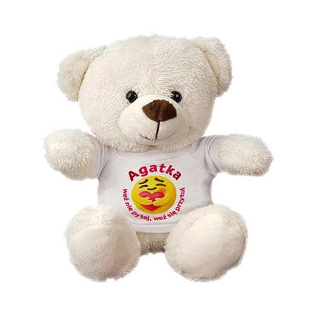 Maskotka miś biały, super mięciutki z napisem " Weź nie pytaj, weź się przytul " - 18 cm - idealny pomysł na prezent.