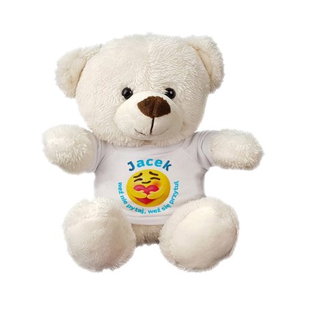 Maskotka miś biały, super mięciutki z napisem " Weź nie pytaj, weź się przytul " - 18 cm - idealny pomysł na prezent.