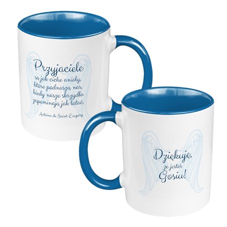 Kubek 330 ml kolorowy z napisem "Przyjaciele są jak anioły".