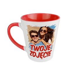 Czerwony kubek latte ze zdjęciem, grafiką lub tekstem Klienta.