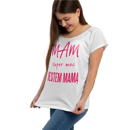 "Mam super moc jestem mamą" - koszulka (nietoperz) damska dla mamy.
