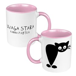 Kubek 330 ml kolorowy z nadrukiem "Stara panna z kotem".