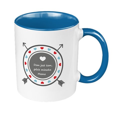 Kubek 330 ml kolorowy z nadrukiem "Dom jest tam, gdzie mieszka mama" - idealny na dzień mamy.