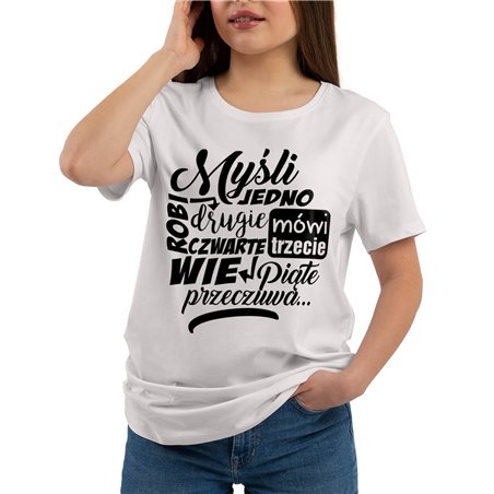 Koszulka unisex z napisem "Myśli jedno"- świetny prezent na urodziny.