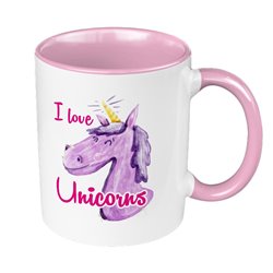 Kubek 330 ml kolorowy z tekstem "I love Unicorns".