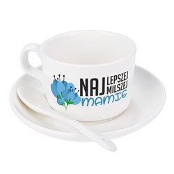 Filiżanka na dzień matki z napisem "Najlepszej, najmilszej mamie".