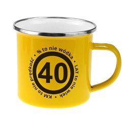 Kubek emaliowany, śmieszny prezent z okazji urodzin.