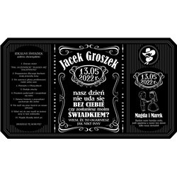 Personalizowana etykieta na alkohol w stylu Jack Daniel's- Prośba o bycie Świadkiem na ślubie.