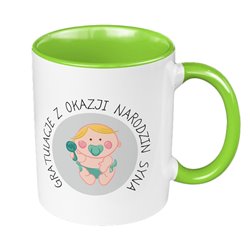 Kubek 330 ml kolorowy - Gratulacje z okazji narodzin synka.