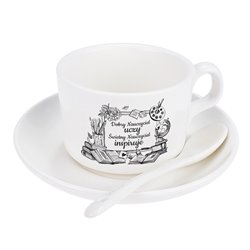 Filiżanka na dzień nauczyciela z napisem " Świetny nauczyciel inspiruje ".