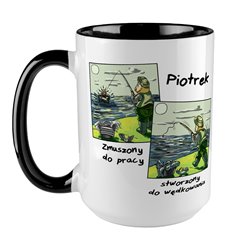 Kubek XXL (450ml)  " Zmuszony do pracy stworzony do wędkowania".