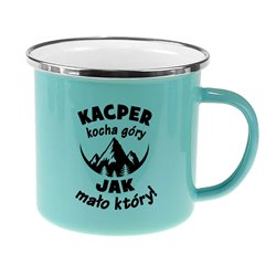 Kubek "Kocha góry jak mało który" metalowy, emaliowany z imieniem.