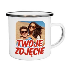 Kubek biały metalowy, emaliowany z Twoim zdjęciem, grafiką lub tekstem.