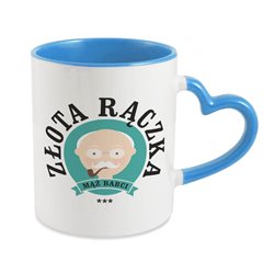 Kubek specjalnie dla dziadka z napisem i grafiką "Dziadek złota rączka" - uchwyt serce.