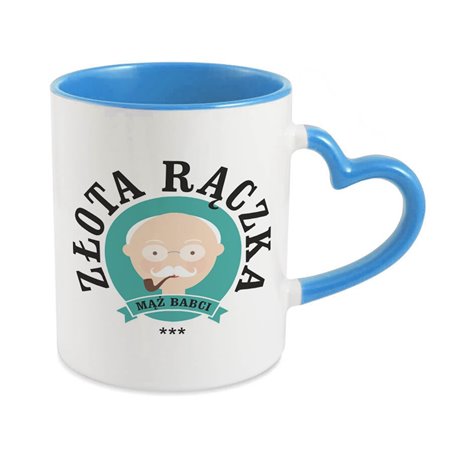 Kubek specjalnie dla dziadka z napisem i grafiką "Dziadek złota rączka" - uchwyt serce.