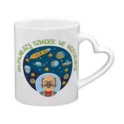 Kubek specjalnie dla dziadka z napisem i grafiką "Najfajniejszy dziadek we wszechświecie" - uchwyt serce. 2