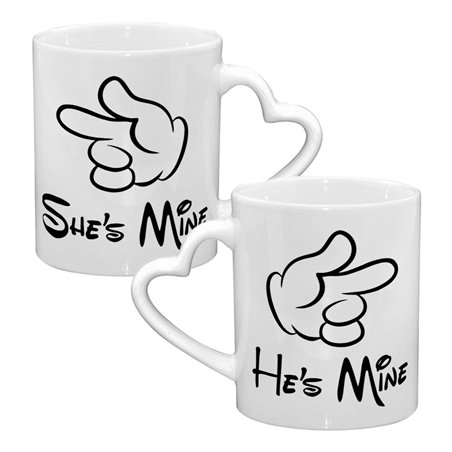 Zestaw Kubków 330 ml, uchwyt serce "He's/ She's Mine".