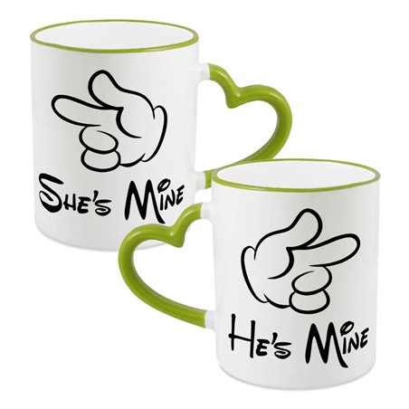 Zestaw Kubków 330 ml, uchwyt serce "He's/ She's Mine".