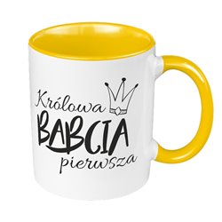 Kubek 330 ml kolorowy z tekstem "Królowa Babcia Pierwsza".