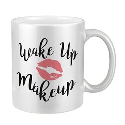 Kubek perłowy z tekstem "Wake up and make up" - różne kolory.