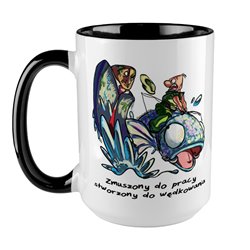 Kubek XXL (450ml)  dla wędkarza "Zmuszony do pracy".