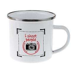 Kubek emaliowany "I shoot people" metalowy z imieniem.