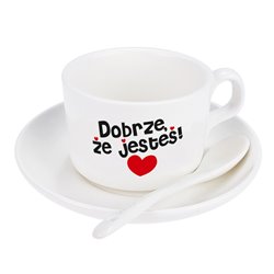 Filiżanka z tekstem "Dobrze, ze jesteś".