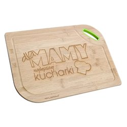 Deska bambusowa z uchwytem FLORINA - z grawerem "Dla mamy najlepszej kucharki" - super prezent na dzień mamy.