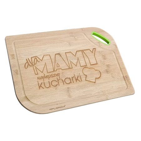 Deska bambusowa z uchwytem FLORINA - z grawerem "Dla mamy najlepszej kucharki" - super prezent na dzień mamy.