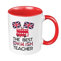 Kubek 330 ml kolorowy z nadrukiem "The best english teacher" - na dzień nauczyciela.