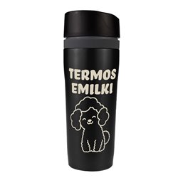 Kubek termiczny z grafiką pudelka i Twoim imieniem.