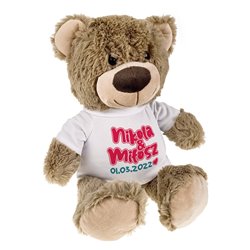Miś brązowy z imionami oraz datą ważną dla zakochanych.