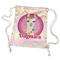 Worko-plecak holograficzny różowy z lamą oraz imieniem.
