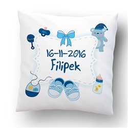Poduszka personalizowana z okazji narodzin dziecka (chłopczyka) - gratulacje dla rodziców 1.