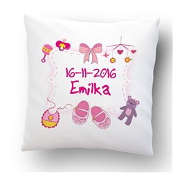 Poduszka personalizowana z okazji narodzin dziecka (dziewczynki) - gratulacje dla rodziców 2.