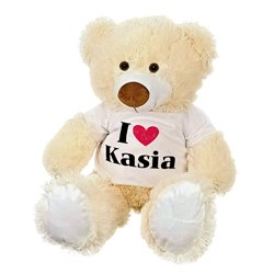 Maskotka miś duży dla dziewczyny z napisem " I love Kasia " - ok. 55-60cm.