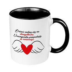 Kubek 330 ml kolorowy na dzień nauczyciela "Dzieci rodzą się ze skrzydłami, nauczyciele pozwalają je rozwinąć".