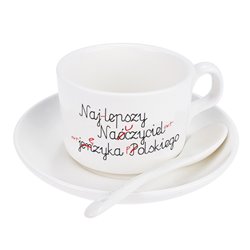 Filiżanka na dzień nauczyciela z napisem " Najlepszy nauczyciel języka polskiego ".