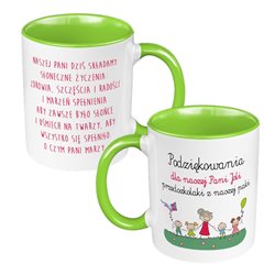 Dla naszej Pani przedszkolaki z naszej paki - kubek 330 ml kolorowy specjalnie dla nauczyciela - personalizacja.