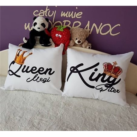 Zestaw dużych poduszek dla pary z napisem "Queen" "King" - 60 x 50cm - ślub, rocznica.